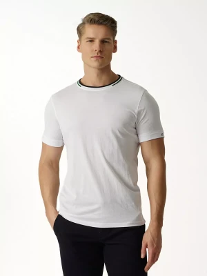 KUBENZ - Biały t-shirt DOUBLE - 100% Bawełna - Okrągły dekolt - Zdobiona lamówka - Styl casual