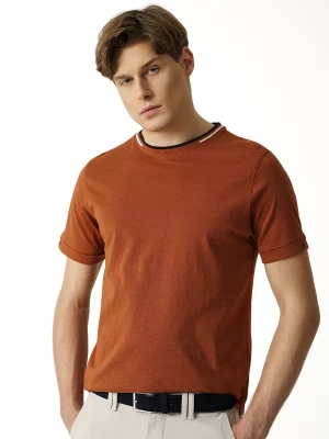 KUBENZ - Rudy t-shirt DOUBLE - 100% Bawełna - Okrągły dekolt - Zdobiona lamówka - Styl casual