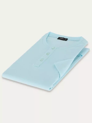 KUBENZ - T-shirt FURKA - Kolor morski - Sylwetka regular - 100% Bawełna - Zapięcie na trzy guziki
