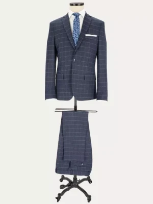 Granatowy zestaw garniturowy Mix Orion w kratę windowpane