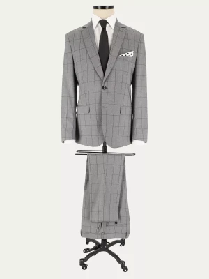 Szary garnitur MONT slim w kratę  typu Windowpane