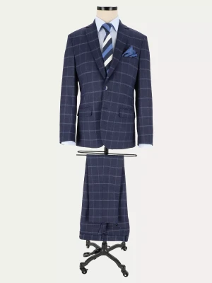Granatowy garnitur NOVATOR slim w kratę Windowpane