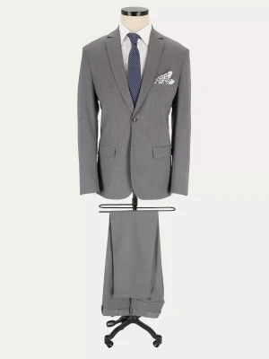KUBENZ - Szary garnitur PRIME LUX GREY SC slim - Z dodatkiem wysokiej jakości wełny - Gładki - Styl elegancki