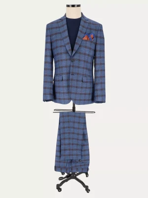 Niebieski garnitur ROYAL slim w kratę typu Tartan
