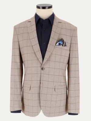 Brązowa marynarka GATWICK slim w kratę Windowpane
