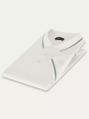 KUBENZ - Biała koszulka polo slim HACKNEY - 100% Bawełna - Zdobiona lamówka - Styl casual