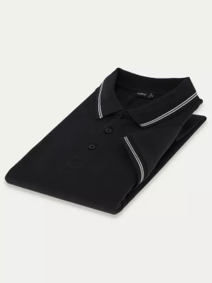 KUBENZ - Czarna koszulka polo slim HACKNEY - 100% Bawełna - Zdobiona lamówka - Styl casual