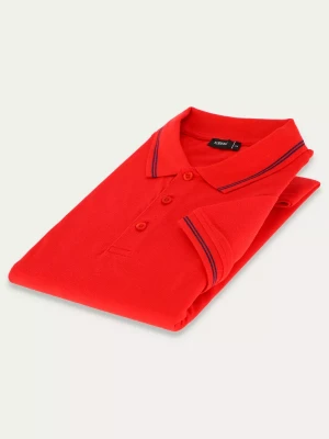 KUBENZ - Czerwona koszulka polo slim HACKNEY - 100% Bawełna - Zdobiona lamówka - Styl casual