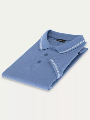 KUBENZ - Koszulka polo slim HACKNEY - Kolor jeans - 100% Bawełna - Zdobiona lamówka - Styl casual