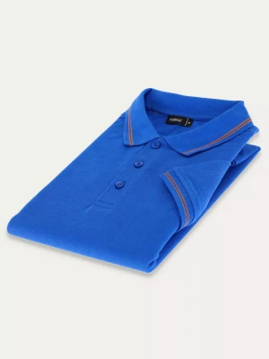 KUBENZ - Kobaltowa koszulka polo slim HACKNEY - 100% Bawełna - Zdobiona lamówka - Styl casual