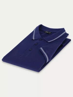 KUBENZ - Niebieska koszulka polo slim HACKNEY - 100% Bawełna - Zdobiona lamówka - Styl casual
