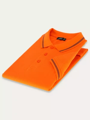 KUBENZ - Pomarańczowa koszulka polo slim HACKNEY - 100% Bawełna - Zdobiona lamówka - Styl casual