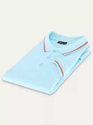 KUBENZ - Turkusowa koszulka polo slim HACKNEY - 100% Bawełna - Zdobiona lamówka - Styl casual