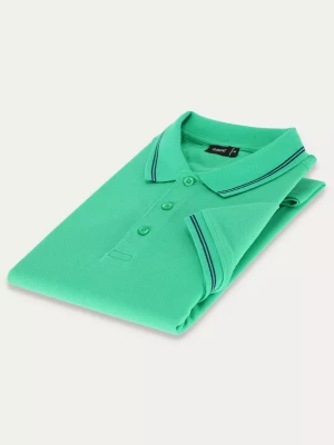 KUBENZ - Zielona koszulka polo slim HACKNEY - 100% Bawełna - Zdobiona lamówka - Styl casual