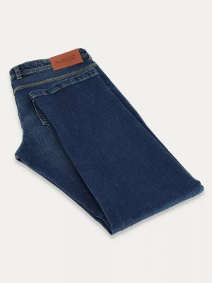 Niebieskie bawełniane spodnie jeansowe slim 5-pocket CARSON