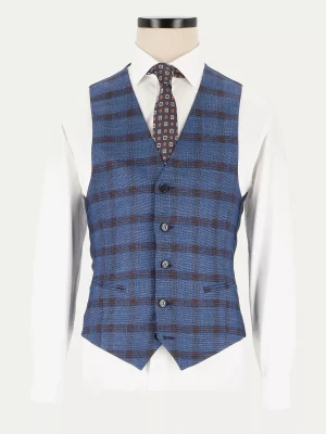 Niebieska kamizelka ROYAL slim w kratę typu Tartan