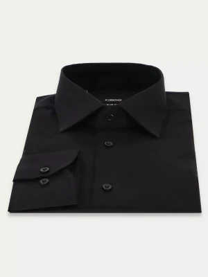 KUBENZ - Czarna koszula NEVAN - Fason slim - 100% Bawełna - Żakardowy deseń - Styl klasyczny