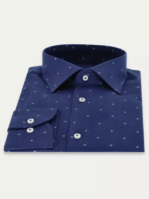 KUBENZ - Granatowa koszula ARSAL - Fason regular - 100% Bawełna - Geometryczny nadruk w białe kwadraty - Styl casual