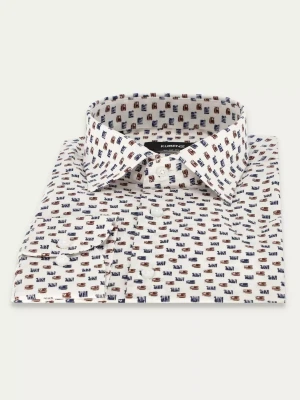 KUBENZ - Biała koszula ALPAR - Fason slim - 100% Bawełna - Stylowy nadruk - Styl casual