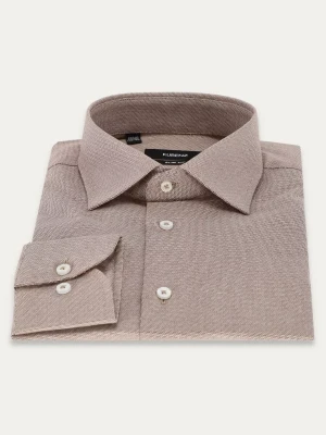 KUBENZ - Biała koszula AKKURT - Fason slim - 100% Bawełna - Geometryczny nadruk - Styl casual