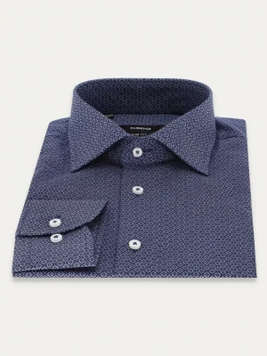 KUBENZ - Granatowa koszula TIERNAN - Fason slim - 100% Bawełna - Geometryczny nadruk w białe romby - Styl casual