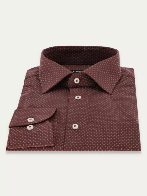 KUBENZ - Bordowa koszula SHEA - Fason slim - 100% Bawełna - Geometryczny nadruk - Styl casual