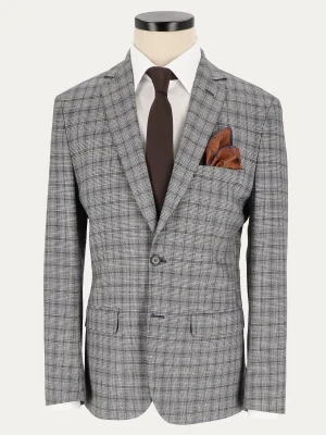 KUBENZ - Ciemnoszara marynarka slim LORO - Domieszka wiskozy - Krata Księcia Walii - Styl elegancki