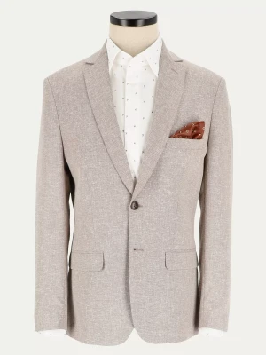 KUBENZ - Beżowa marynarka slim NATURAL LEN BEIGE - Tkanina z dodatkiem lnu - Gładka - Styl elegancki