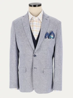 KUBENZ - Niebieska marynarka slim NATURAL LEN BLUE - Tkanina z dodatkiem lnu - Gładka - Styl elegancki
