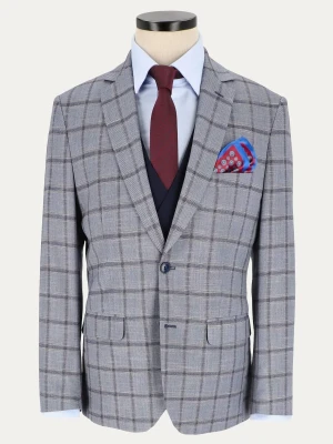 KUBENZ - Niebieska marynarka slim NORI - Domieszka wiskozy - Krata windowpane - Styl elegancki