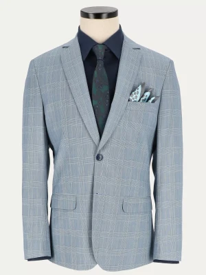 KUBENZ - Niebieska marynarka slim STREAM - Domieszka wiskozy - Krata - Styl elegancki