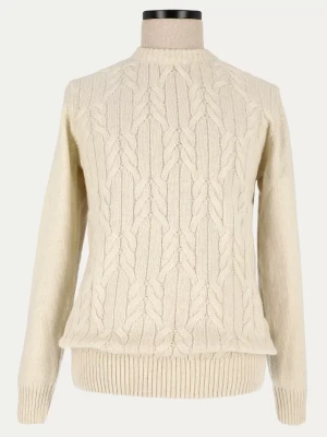 Jasnobeżowy sweter z wełny szetlandzkiej o grubym splocie NATURAL CROWN