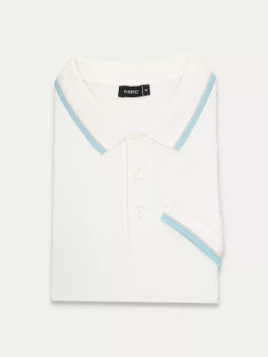 KUBENZ - Biała koszulka polo EL PASO - Bawełna pique - Zdobiona lamówka - Sygnowane logo - Styl casual