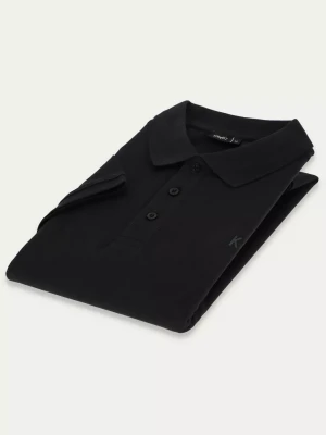 KUBENZ - Czarna koszulka polo slim SELLE - 100% bawełna pique - Styl casual