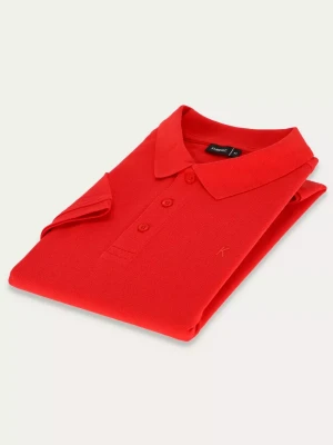 KUBENZ - Czerwona koszulka polo slim SELLE - 100% bawełna pique - Styl casual