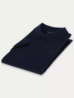 KUBENZ - Granatowa koszulka polo slim SELLE - 100% bawełna pique - Styl casual