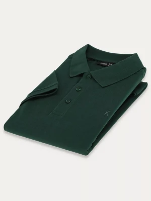 KUBENZ - Zielona koszulka polo slim SELLE - 100% bawełna pique - Styl casual