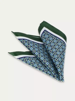 KUBENZ - Zielona poszetka do garnituru - Print geometryczny - Delikatna tkanina o subtelnym połysku - Styl klasyczny