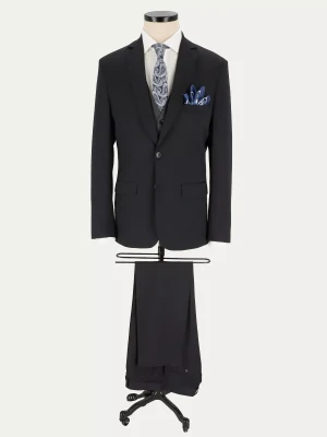 KUBENZ - Czarny garnitur PRIME LUX BLACK SC slim - Z dodatkiem wysokiej jakości wełny - Gładki - Styl elegancki