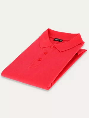 KUBENZ - Koralowa koszulka polo slim SELLE - 100% bawełna pique - Styl casual