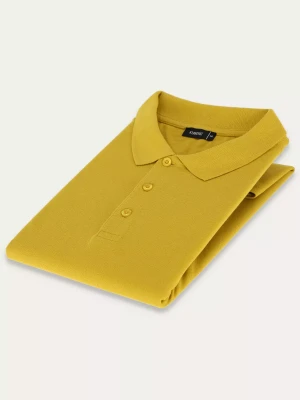KUBENZ - Musztardowa koszulka polo slim SELLE - 100% bawełna pique - Styl casual