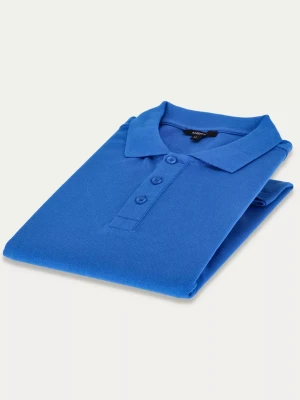 Kobaltowa koszulka polo slim z najwyższej jakości bawełny typu pique Sensi