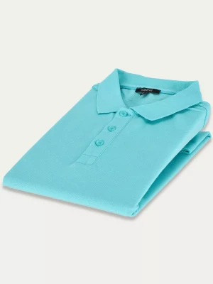 Turkusowa koszulka polo slim z najwyższej jakości bawełny typu pique Sensi
