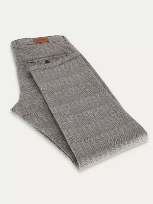Brązowe bawełniane spodnie slim BRAVE w kratę tartan