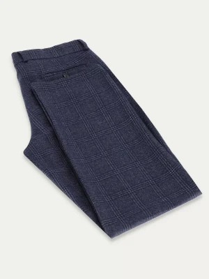 Granatowe spodnie garniturowe slim w kratę MIX DOHA