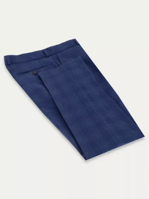 Niebieskie spodnie garniturowe slim w kratę MIX MONO