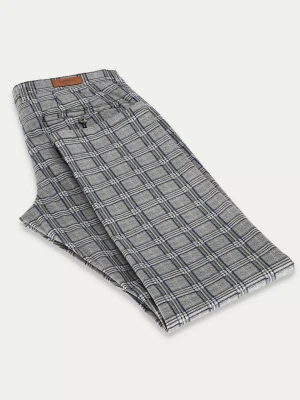 Szare bawełniane spodnie slim MOXIE w kratę tartan
