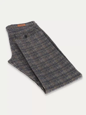 Granatowe bawełniane spodnie slim STIEG w kratę tartan