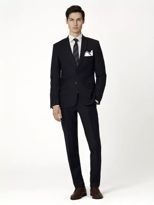 KUBENZ - Granatowy garnitur PRIME MARTEL NAVY SC slim - 100% nawyższej jakości wełna - Gładki - Styl klasyczny