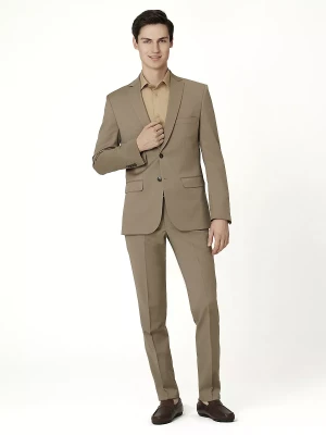 KUBENZ - Camelowy garnitur PRIME LUX CAMEL SC slim - Z dodatkiem wysokiej jakości wełny - Gładki - Styl elegancki